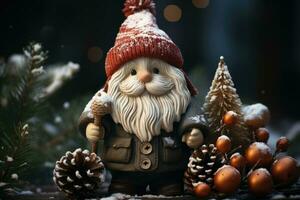 content vacances. Noël composition avec gnome. génératif ai photo