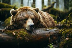 repos dans le forêt est une marron ours. génératif ai photo