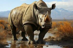 rhinocéros avec grand cornes. génératif ai photo