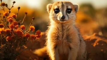 suricate sur garde dans le prairie. génératif ai photo