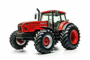 rouge tracteur, une vital pièce de ferme équipement pour agriculture Tâches et productivité, isolé sur une blanc Contexte photo