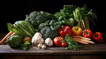 frais, biologique des légumes sur une rustique en bois table photo