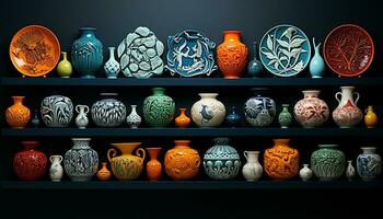 fleuri poterie collection vitrines ancien des cultures' décoratif artisanat variations généré par ai photo