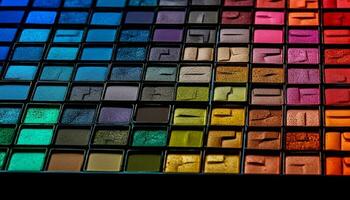 une vibrant collection de le fard à paupières couleurs dans une brillant métal palette généré par ai photo