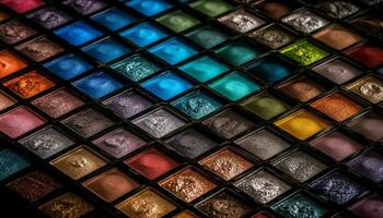 une vibrant collection de le fard à paupières couleurs dans une brillant palette généré par ai photo