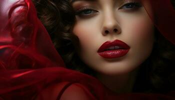 magnifique caucasien femme dégage sensualité avec élégant mode et charme généré par ai photo