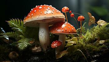Pointé champignon vénéneux, vert casquette, l'automne forêt, biologique croissance, dangereux beauté généré par ai photo
