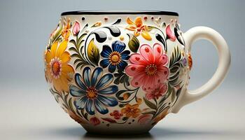 poterie décoration, à motifs céramique, fleuri vase, vieux façonné souvenir cruche généré par ai photo