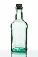 clair verre bouteille avec vert casquette sur blanc arrière-plan. génératif ai photo