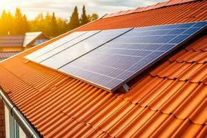solaire photovoltaïque panneaux sur une maison toit génératif ai photo