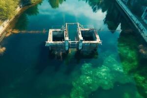 l'eau la pollution par épanouissement bleu vert algues - cyanobactéries est monde environnement problème. l'eau corps, rivières et des lacs avec nocif algue fleurit. écologie concept de pollué génératif ai photo