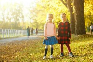 deux peu les filles dans l'automne parc photo