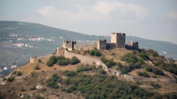 une forteresse sur une sommet de la colline. génératif ai photo