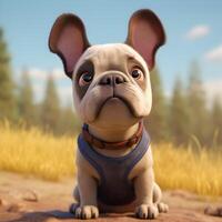 dessin animé français bouledogue chiot sur une flou Contexte de la nature. ai génératif photo