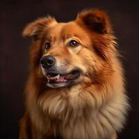 studio portrait de une gros rouge chien avec une mignonne visage sur une noir Contexte. illustration pour le placer, nourriture publicité, des expositions. génératif ai photo