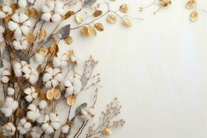 l'automne composition. Cadre fabriqué de eucalyptus branches, fleurs photo