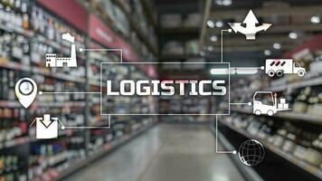 logistique transport concept sur flou supermarché Contexte. photo