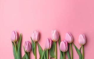 rose pivoines dans une rangée sur une rose Contexte. ai, génératif ai photo