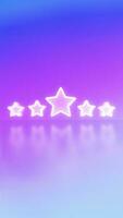 néon lumière style 5 étoiles utilisateur évaluation pour retour d'information ou enquête sur violet pente Contexte. photo