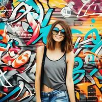 magnifique fille sur une coloré graffiti Contexte photo