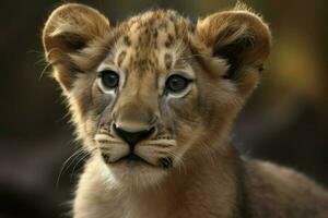 Lion lionceau portrait. produire ai photo