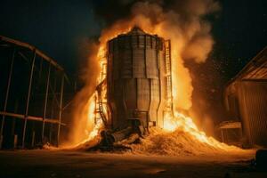 brûlant grain silo blé. produire ai photo