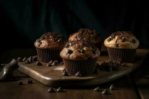 Chocolat muffins dessert sombre. produire ai photo