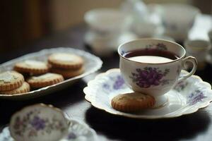 thé biscuits tasses. produire ai photo