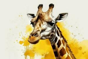 girafe tête éclaboussures aquarelle. produire ai photo