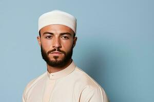 musulman homme avec une barbe portant kufi. ai généré photo