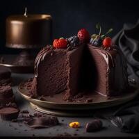 une noir forêt gâteau avec fraise. ai généré image photo