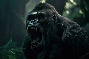 en hurlant gros singe gorille dans le jungle, animal illustration. génératif ai photo