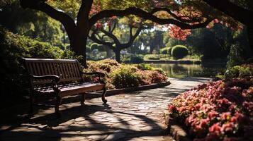 tranquille endroit à se détendre Cerise jardin génératif ai photo