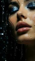 une Jeune femme visage avec pluie gouttes mode photo