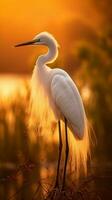 le coucher du soleil vue de magnifique blanc aigrette photo