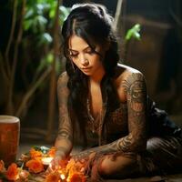 magnifique Japonais tatoué femme photographier photo