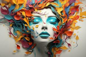 femme visage avec vibrant feuilles photo