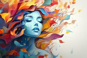 femme visage avec vibrant feuilles photo