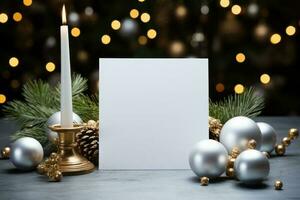 Vide blanc salutation carte maquette, magnifique Contexte décoré pour Noël photo