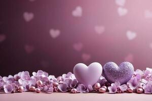 la Saint-Valentin jour, copie espace sur doux violet Contexte. ai génératif photo