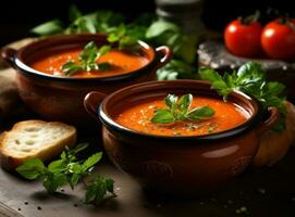 tomate soupe purée avec des légumes photo