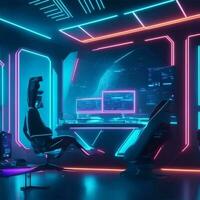 futuriste bureau, magnifique néon lumières dans le Bureau photo