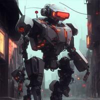 cyber robot est dans le ville illustration photo