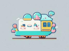 kawaii mignonne train vecteur illustration, sur une blanc Contexte et plat couleurs photo