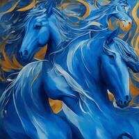 artistique mélanger de cheval dessin dans bleu illustration photo