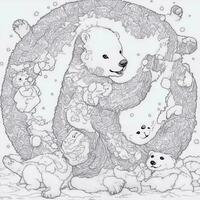 mandala, bébé polaire ours sur blanc arrière-plan, nettoyer ligne art photo