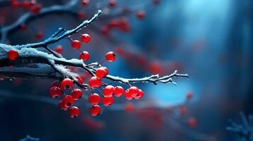 rouge baies grandir dans le hiver ai généré photo