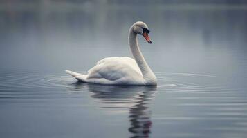 blanc cygne dans l'eau ai généré photo