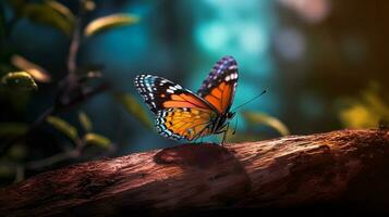 coloré papillon sur une arbre branche ai généré photo