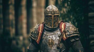 homme dans Chevalier armure ai généré photo